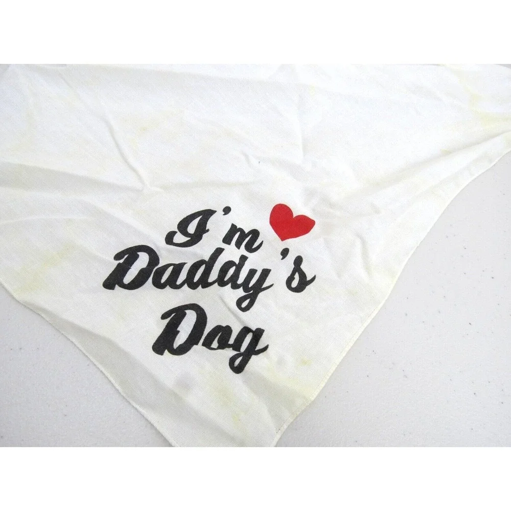 Vintage Dog Bandana I'm Daddy's Dog Love Heart 30 Inches Long White